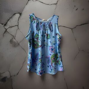 Coco Clozet Top Womens Medium Blue Floral Keyhole Pullover Sleeveless Knit